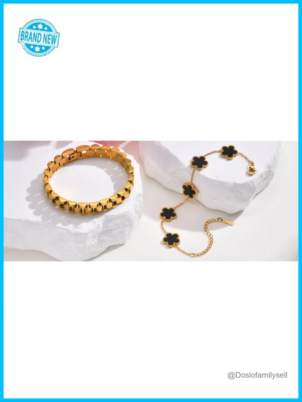 18K Gold Plated Floral Link Bracelet Set, 2pcs Stackable Chain Bracelets